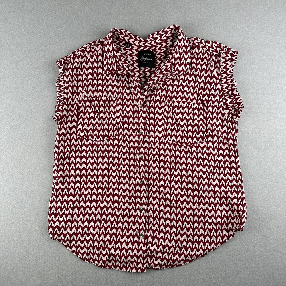 JACHS GIRLFRIEND New York Red Collar Button Sleeveless Women's Blouse Size Large